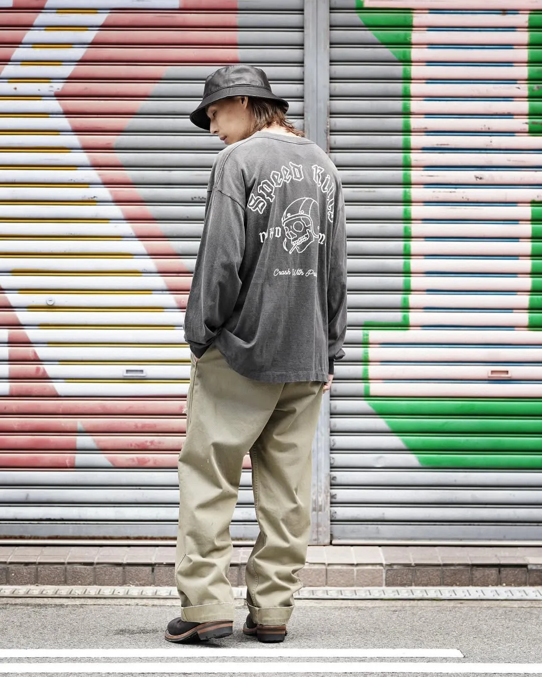 SAINT Mxxxxxx × NEIGHBORHOOD STHD . LS TEE SPEED KILLS/BLK Skull Helmet Long Sleeves Washed Black S-XL Cylindrical Cloth Ready-Made Assute Dyeing Heavy Washing Water Fading Handmade Splashed Ink Holes Simulate Natural Fading and Old Effects Correct Version Customized NBHD Co-branded Accessories Top Purchasing Level